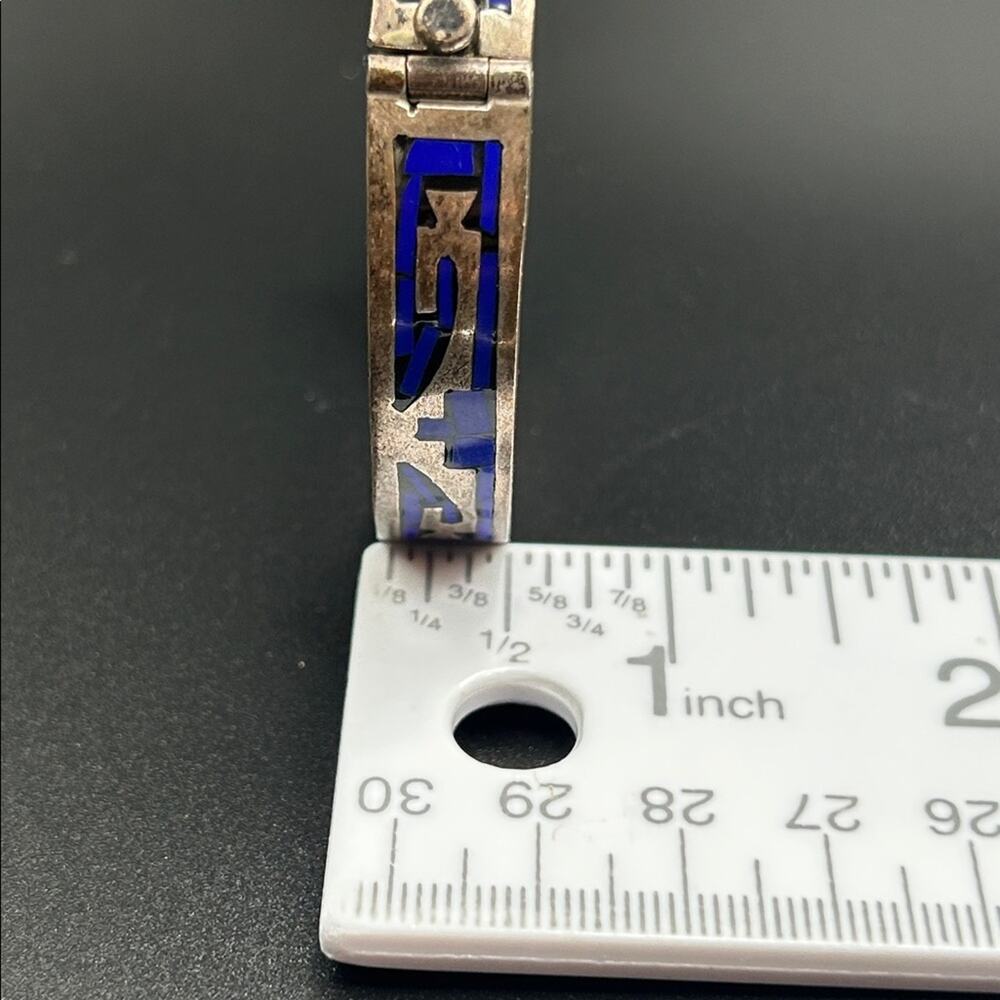 Taxco 925 Sterling Silver inlay hinged bangle bracelet #437 Stunning! - Picture 11 of 12